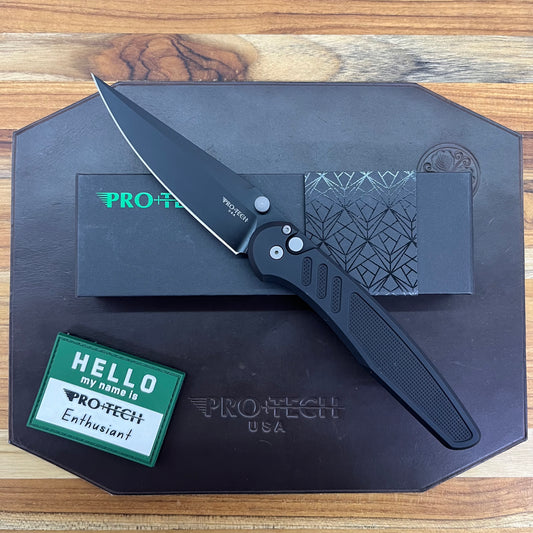 Pro-Tech Avalon 4" Folding Knife DLC Black w/ Knurled Black Aluminum Handle
