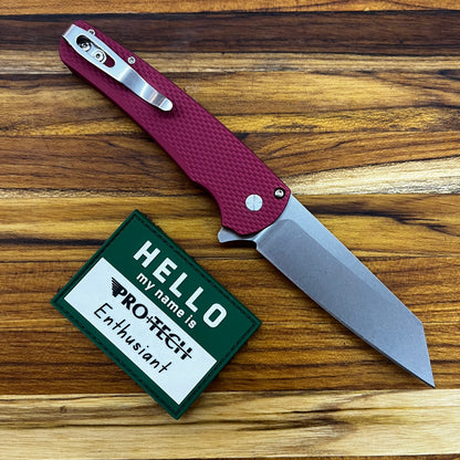 Pro-Tech *Limited Edition* Malibu 3.25" Flipping Knife w/ Pearl Button & Red Textured Aluminum Handle