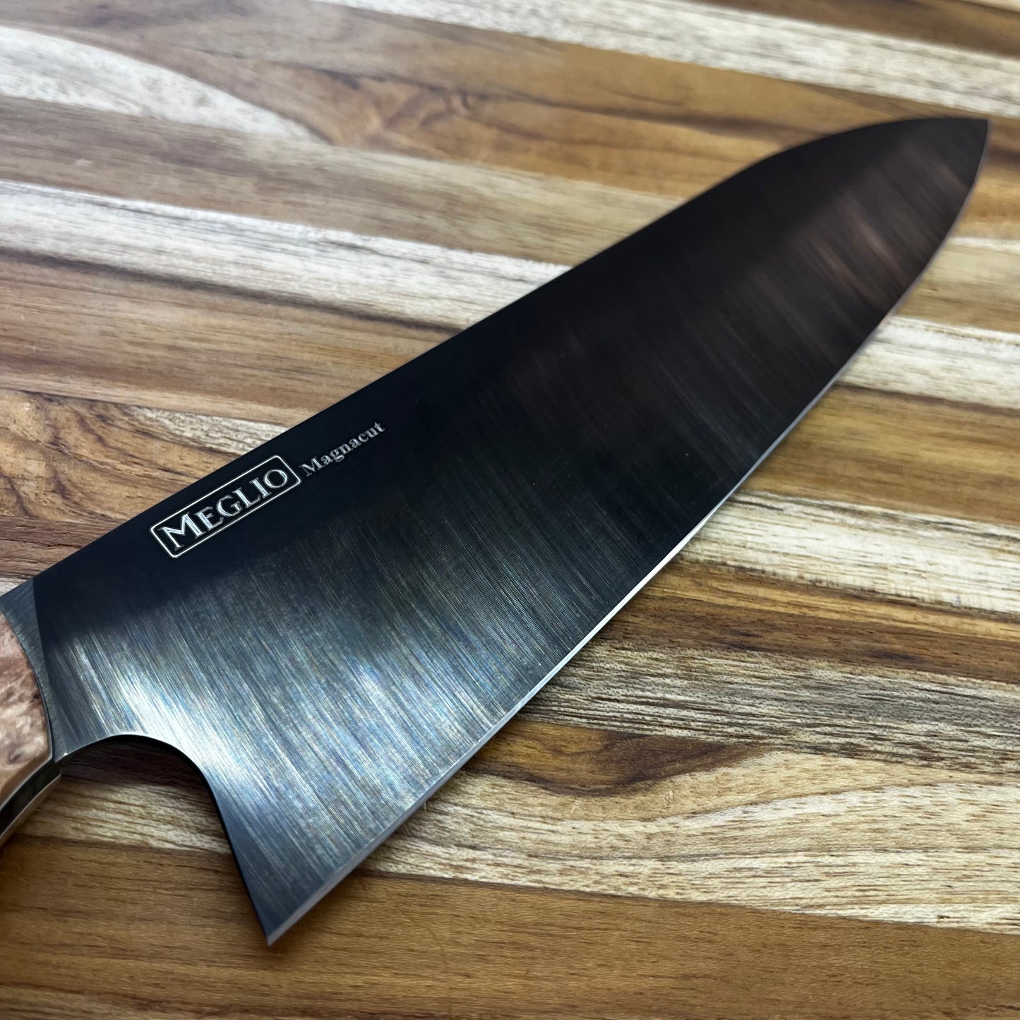 Meglio Semi-Custom 8" DLC Gyuto 2.0 w/ Blue Sparkly Resin & Maple Handle