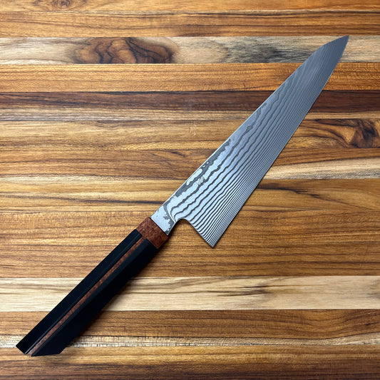 Enceladus 210mm (8.25") K-Tip Gyuto w/ Curly Narra & Paper Micarta Handle