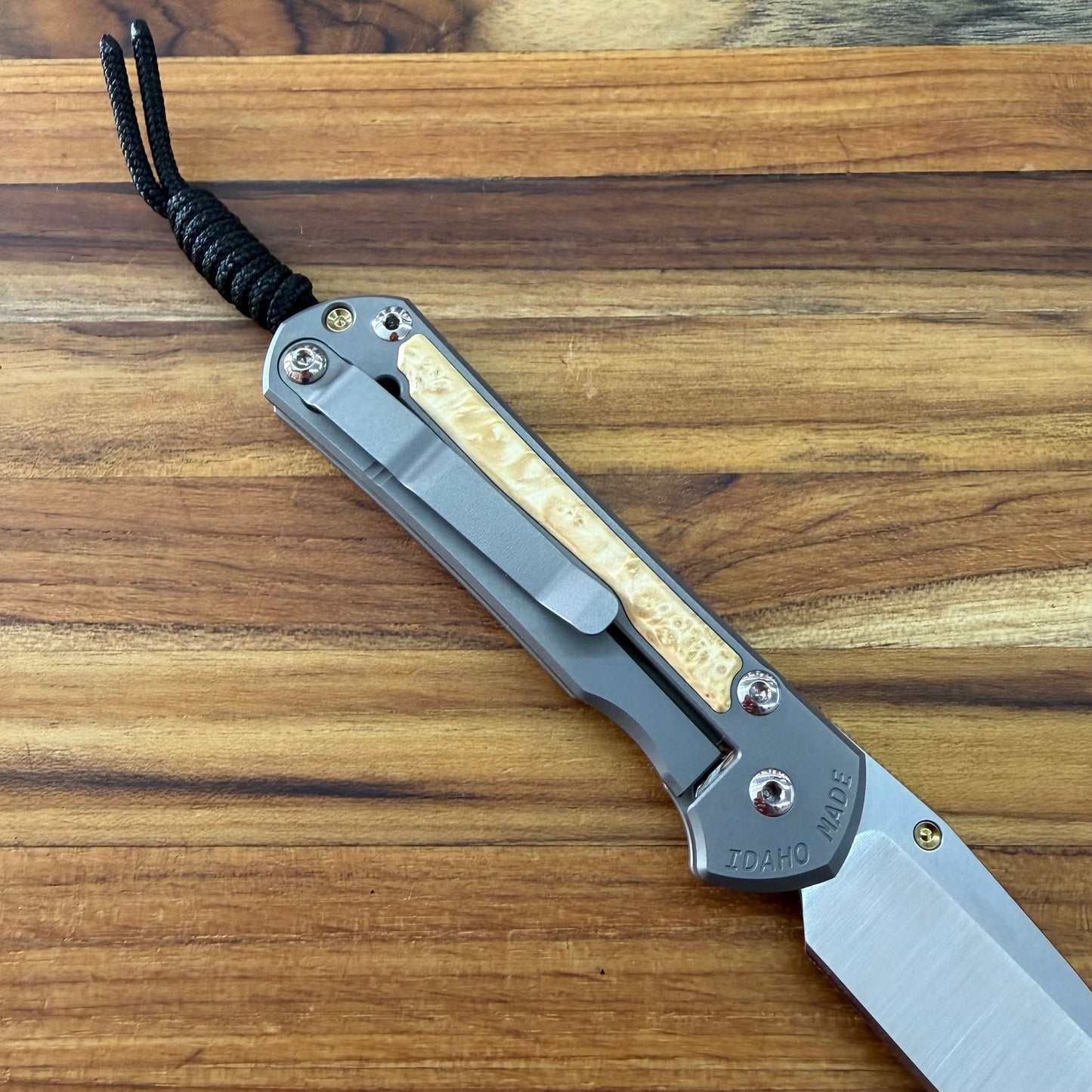 Chris Reeve Small Sebenza 31 3" Folding Knife w/ Polished Titanium Handle & Box Elder Maple Inlay