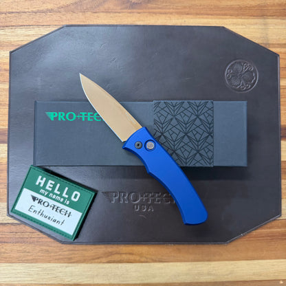Pro-Tech *Limited Edition* Duke 2 2.75" Auto w/ Tan PVD & Navy Blue Aluminum Handle