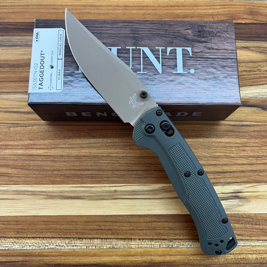 Benchmade Taggedout 3.5" Folding Knife w/ Deep Olive Grivory Handle