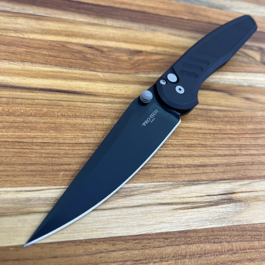 Pro-Tech Avalon 4" Folding Knife DLC Black w/ Knurled Black Aluminum Handle