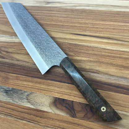 Running Man Forge Semi-Custom 210mm (8.25") Kiritsuke w/ Laser Engraving & Brown/Orange Maple Handle