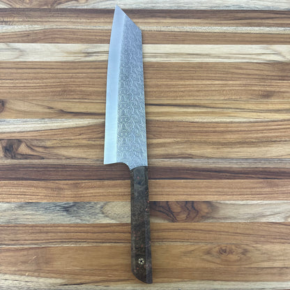 Running Man Forge Semi-Custom 210mm (8.25") Kiritsuke w/ Laser Engraving & Brown/Orange Maple Handle