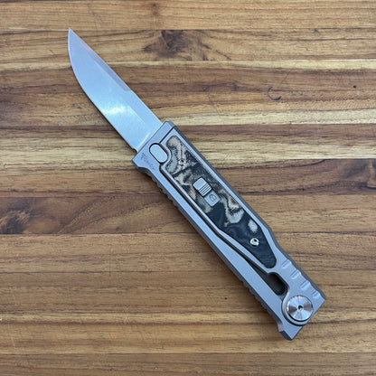 Reate EXO-M 3.25" Drop Point Gravity Knife w/ Burl Camo Handle