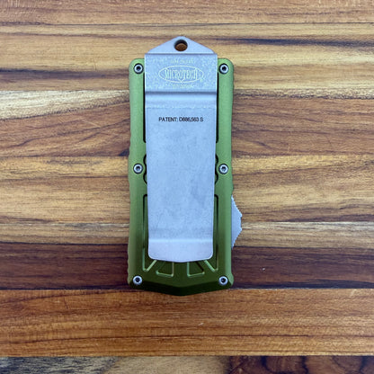 Microtech Exocet D/E 2" OTF w/ OD Green Aluminum Handle & Money Clip