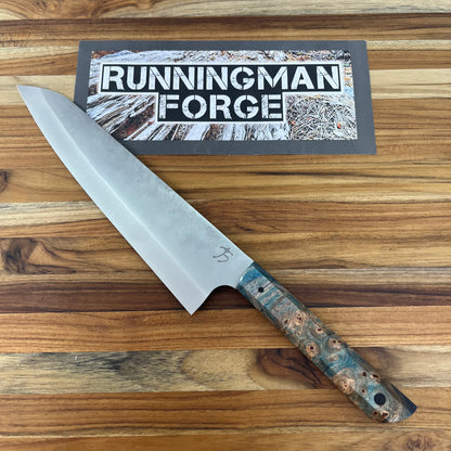 Running Man Forge Ready Series 210mm (8.25") Gyuto w/ Blue Maple Burl Handle