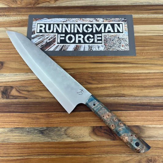 Running Man Forge Ready Series 210mm (8.25") Gyuto w/ Blue Maple Burl Handle