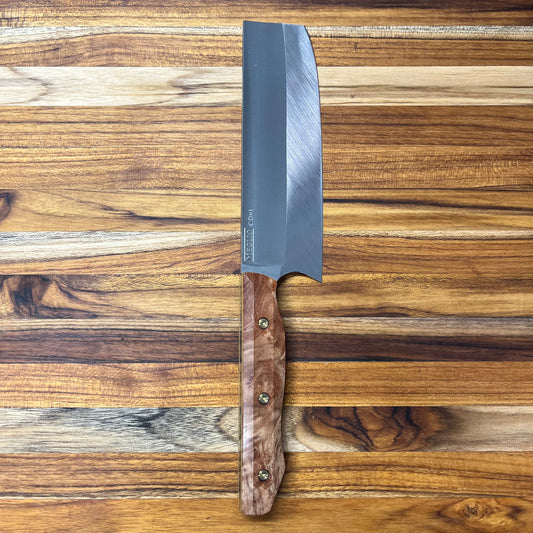 Meglio Semi-Custom 6" Satin Nakiri w/ S-Grind & Maple Burl Handle
