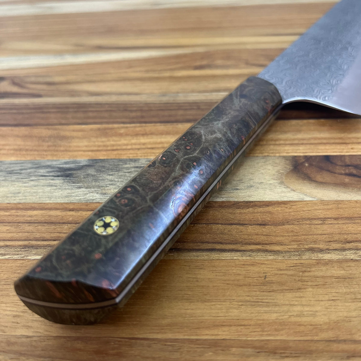 Running Man Forge Semi-Custom 210mm (8.25") Kiritsuke w/ Laser Engraving & Brown/Orange Maple Handle