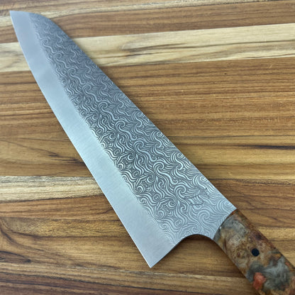 Running Man Forge Semi-Custom 210mm (8.25") Gyuto w/ Laser Engraving & Brown/Orange Maple Handle