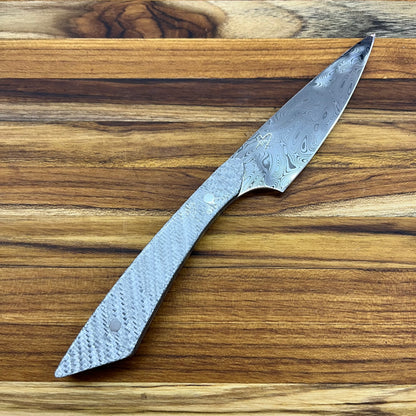 Studio Blade PFDC 4.25" Damasteel Steak Knife w/ Silver Twill Carbon Fiber