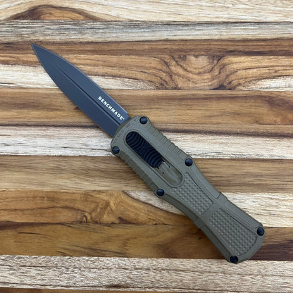 Benchmade Mini Claymore 3" Black D/E OTF Auto w/ Ranger Green Grivory Handle