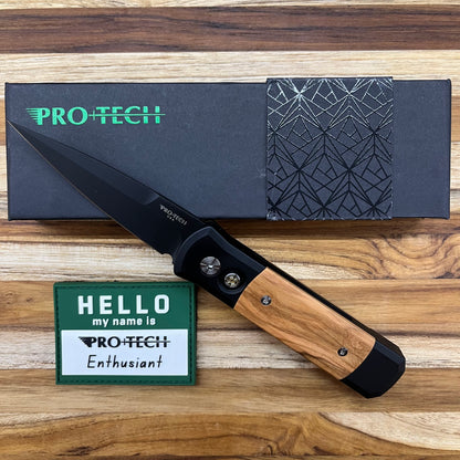 Pro-Tech Godson 3.15" DLC Auto w/ Mosaic Button & Olive Wood Inlay