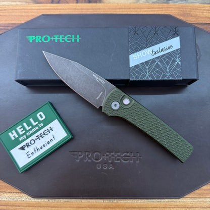 Pro-Tech Blade Show Chavez Scapegoat Compact 3" Auto w/ MagnaMax & Green Carbide Textured Aluminum Handle