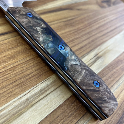 Meglio Blade Show Semi-Custom 6.5" Satin Kiritsuke w/ Spalted Maple Burl & Dark Blue Resin Handle