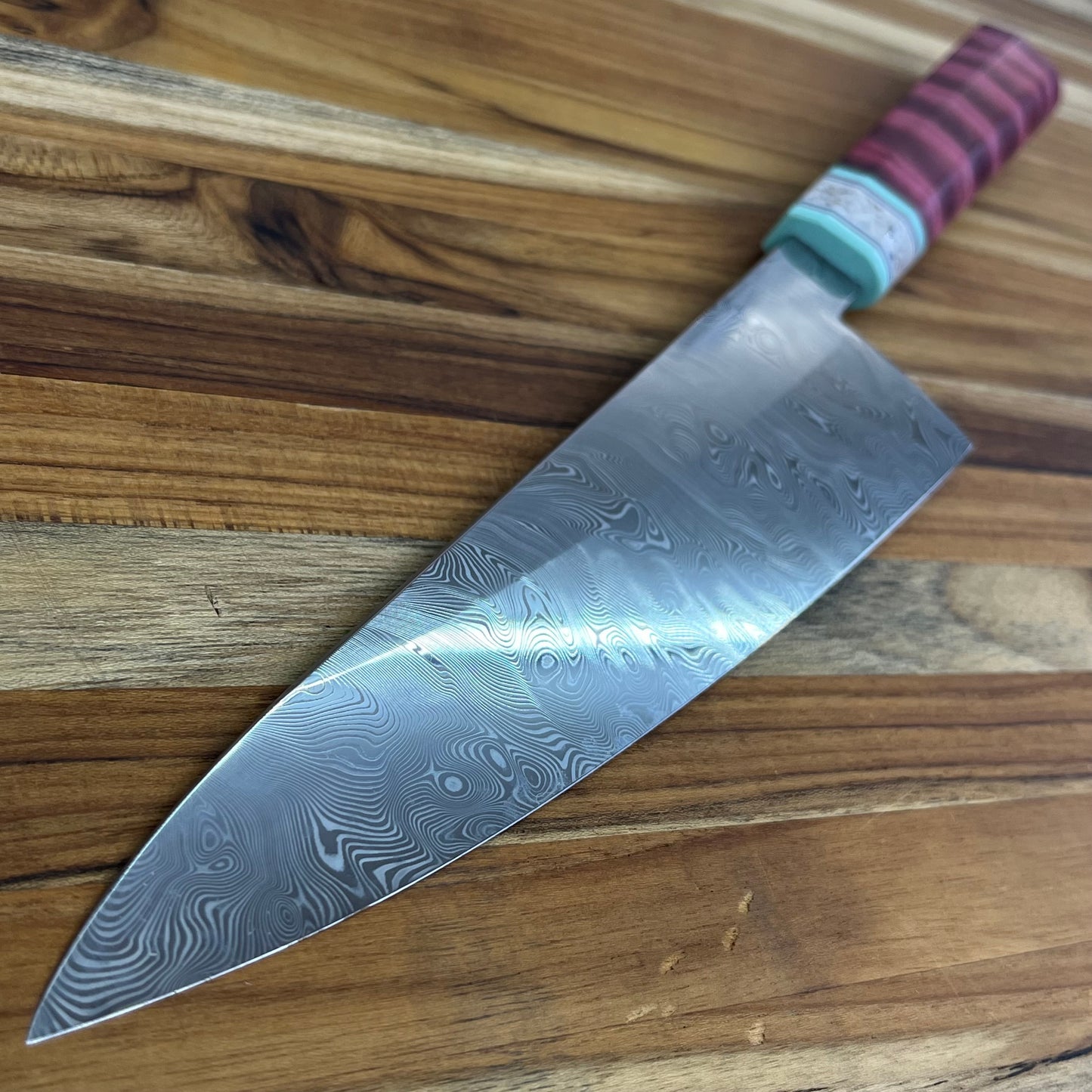 3rd Hill Customs Damasteel 215mm (8.5") Gyuto w/ Red Curly Maple Handle