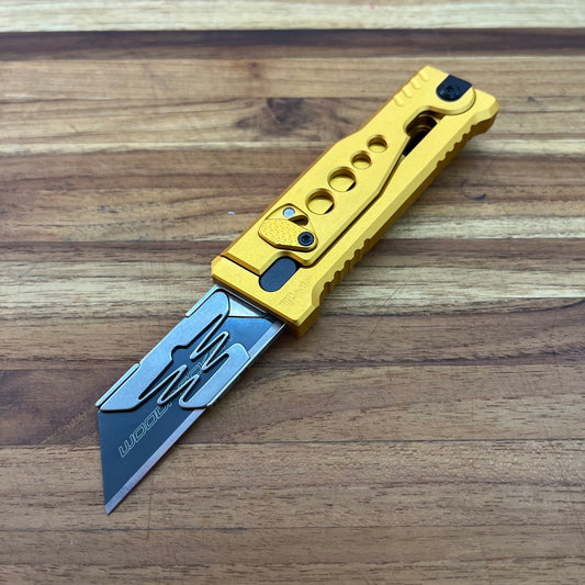 Reate Exo-U Gravity 2.5" Utility Knife w/ Gold Speedhole Handle