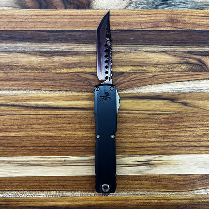 Microtech Ultratech Gen III Hellhound 4" OTF Marfione Select Blued Baker Forge Coppermai Damascus w/ Purple Titanium Accent