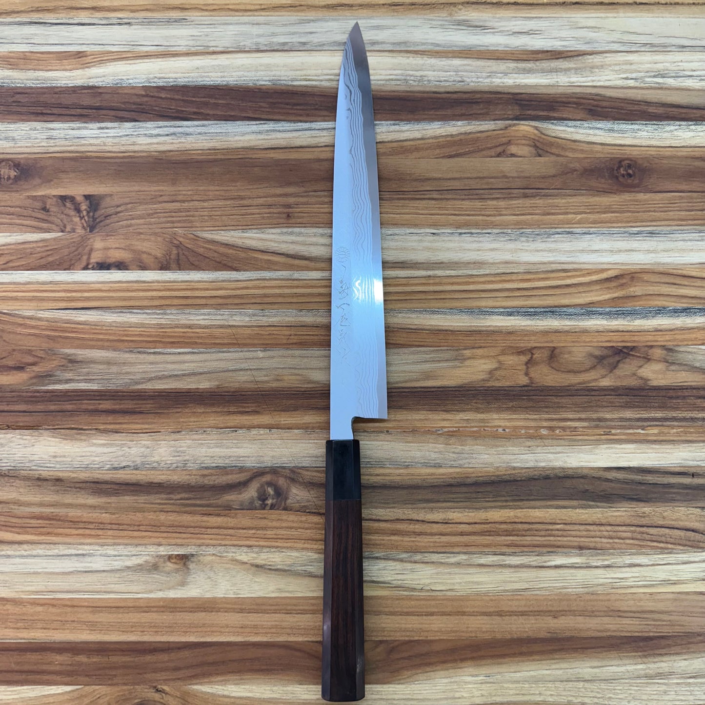 Kikuichi Kasumi Blue Damascus 270mm (10.5") Yanagi w/ Saya and Ebony Handle