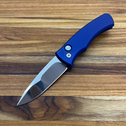 Pro-Tech Custom Duke 2 2.75" Auto w/ Mike Irie Grind & Navy Blue Aluminum Handle