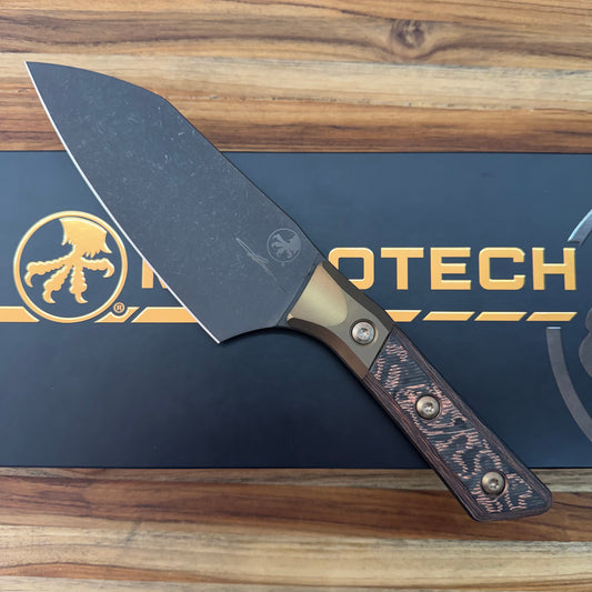 Microtech Signature Series Culinary 6" DLC Santoku w/ Bronze Titanium Bolster & Livewire Carbon Fiber Handle