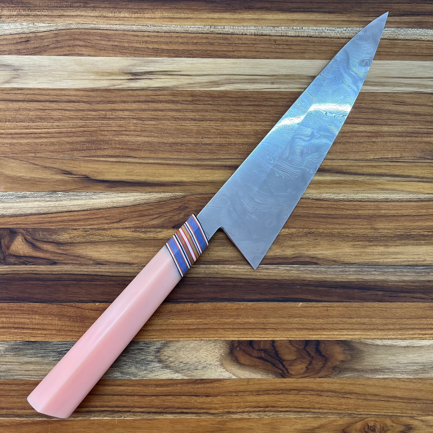 3rd Hill Customs 215mm (8.5") Damasteel Gyuto w/ Peach Resin Handle