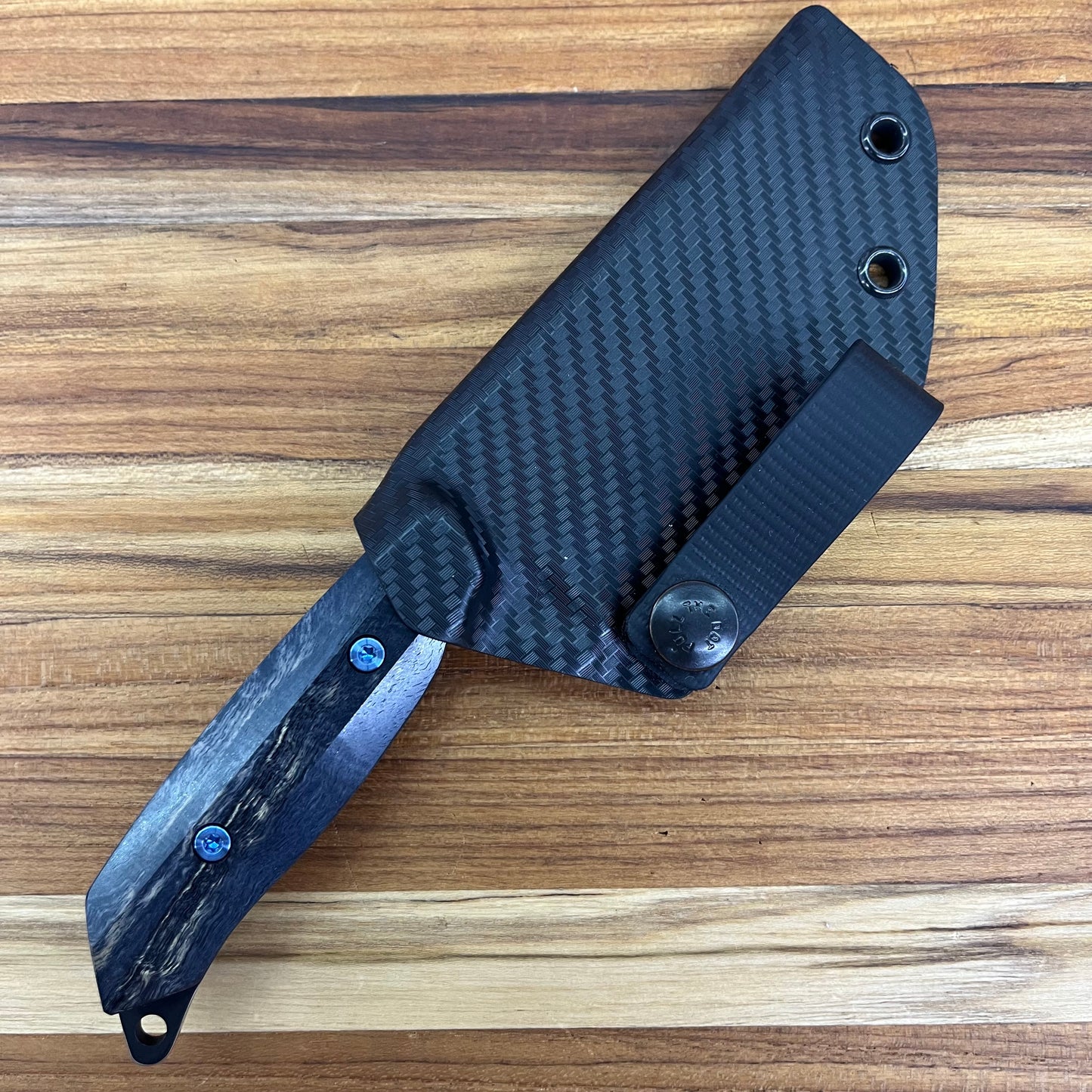 Meglio Blade Show Semi-Custom H-Series 4" Outdoor Kitchen Knife w/ Lasered Calypso & Blue/Black Primavera Handle