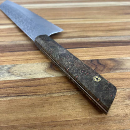 Running Man Forge Semi-Custom 210mm (8.25") Kiritsuke w/ Laser Engraving & Brown/Orange Maple Handle