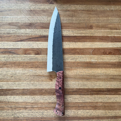 Running Man Forge Custom 215mm (8.5") Thin Forged Gyuto w/ Burgundy Maple Burl Handle