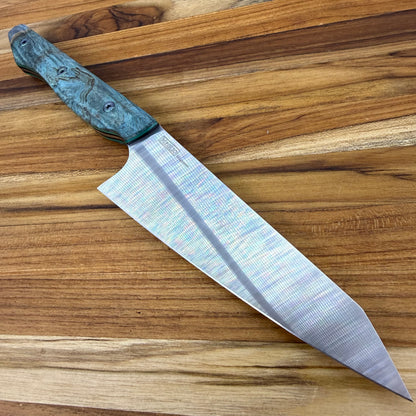 Meglio Blade Show Semi-Custom 5.25" Satin Petty w/ Turquoise Maple Burl Handle