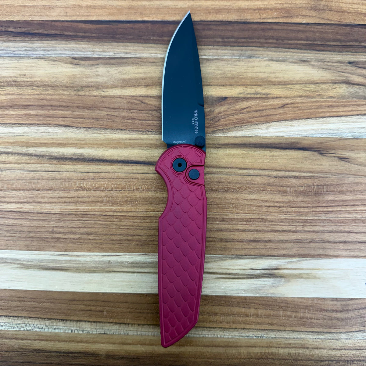 Pro-Tech TR-3 Integrity 3.5" Folding Knife w/ Red Reptile Texture Aluminum Handle