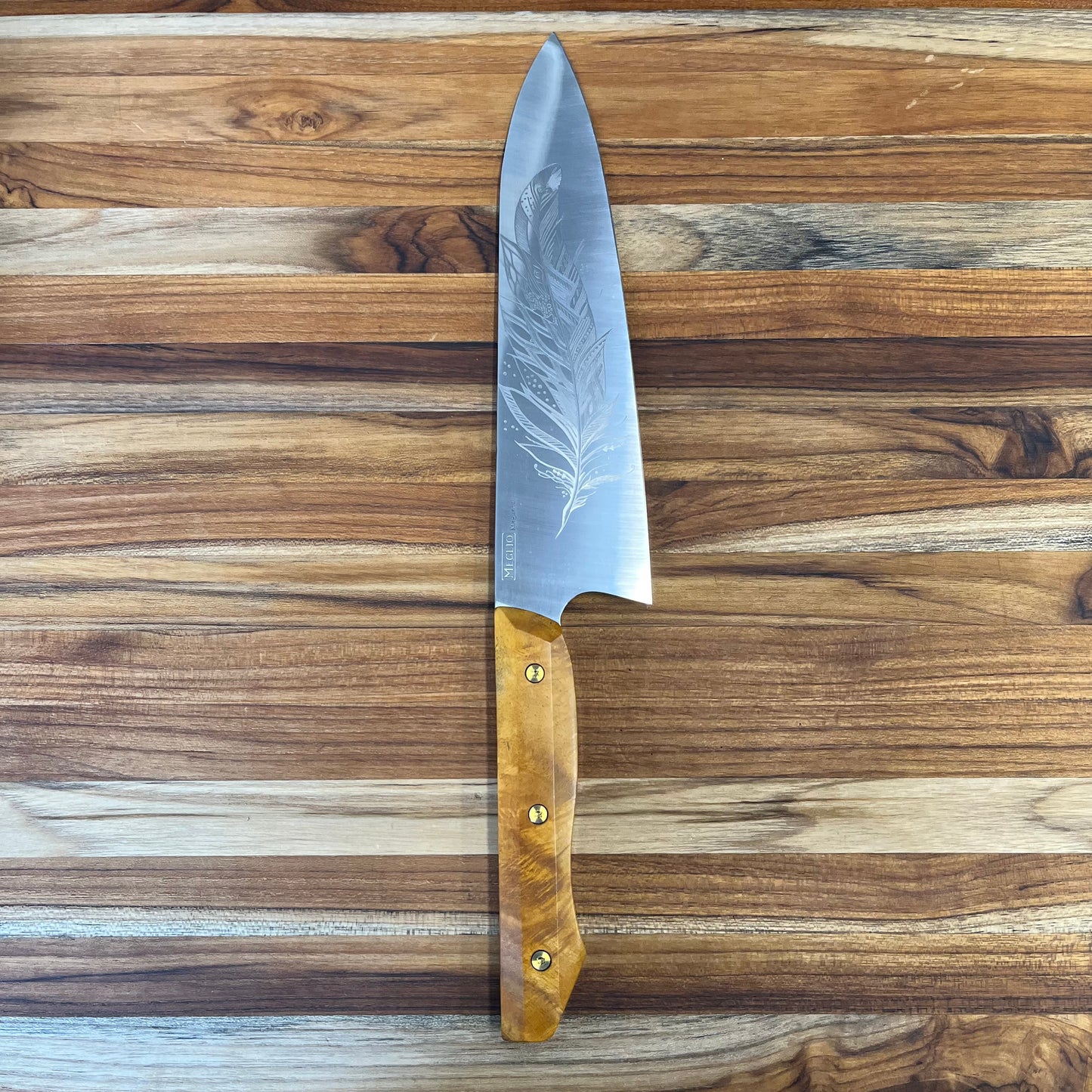 Meglio Semi-Custom 8" Satin Gyuto 2.0 w/ Yellow Feather & Primavera Handle