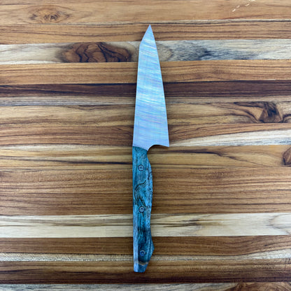 Meglio Blade Show Semi-Custom 5.25" Satin Petty w/ Turquoise Maple Burl Handle