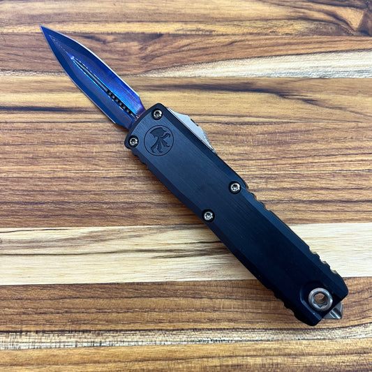 Microtech UTX-85 Gen III D/E 3" OTF Marfione Select Blued Baker Forge Coppermai Damascus w/ Blue Titanium Accent