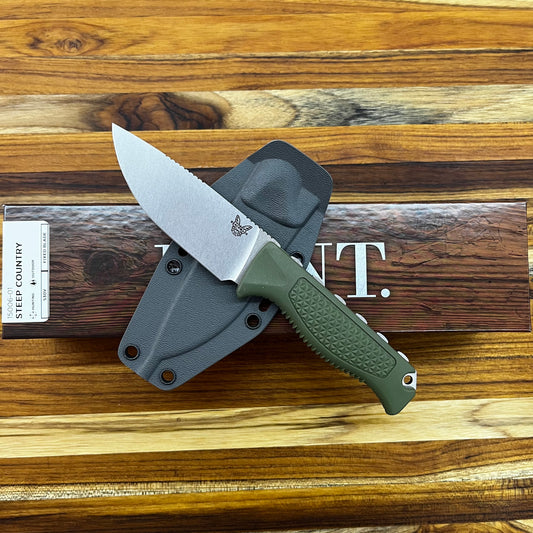 Benchmade Steep Country 3.54" Fixed Blade w/ Dark Olive Textured Handle & Sheath