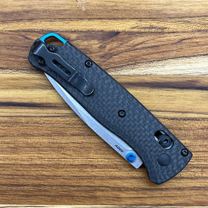 Benchmade Bugout 3.25" Folding Knife w/ Carbon Fiber Handle & Blue Accents