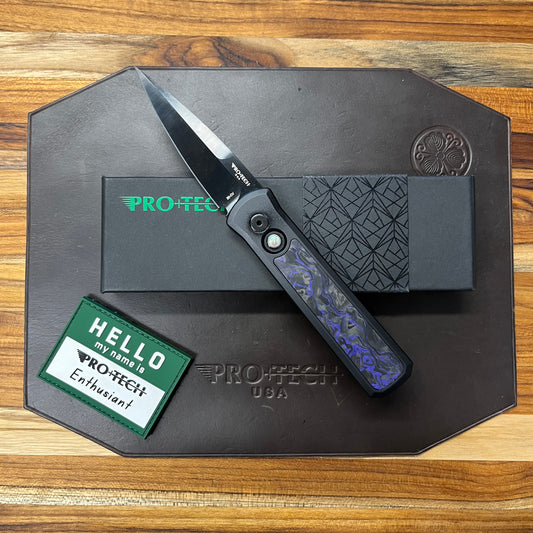 Pro-Tech Godson 3.15" Auto w/ Black Aluminum Handle & Violet Marble Carbon Fiber Inlay