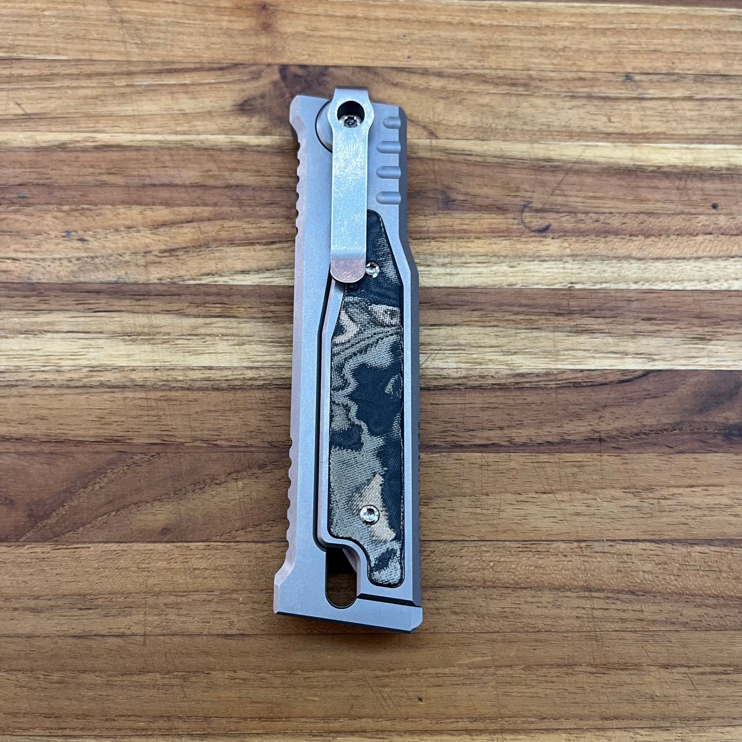 Reate EXO-M 3.25" Drop Point Gravity Knife w/ Burl Camo Handle