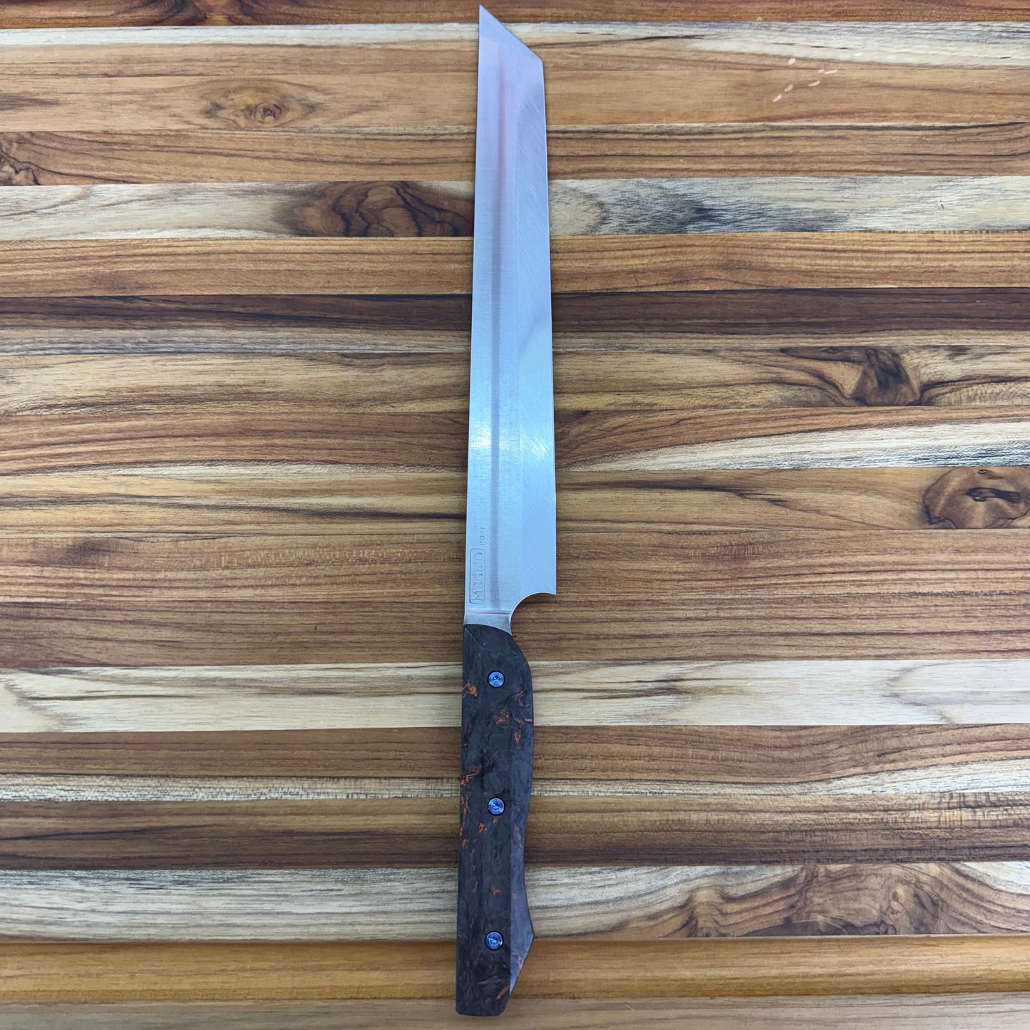 Meglio Blade Show Custom 10" PD#1 Sakimaru Sujihiki w/ S-Grind & Orange Dark Matter Carbon Fiber Handle