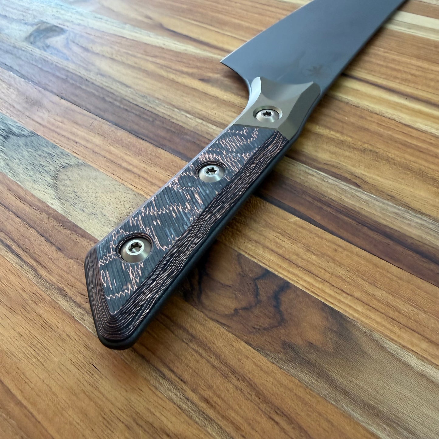 Microtech Signature Series Culinary 8" DLC Chef's Knife w/ Bronze Titanium Bolster & Livewire Carbon Fiber Handle