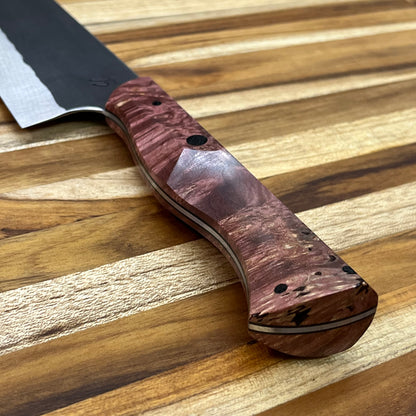 Running Man Forge Custom 215mm (8.5") Thin Forged Gyuto w/ Burgundy Maple Burl Handle