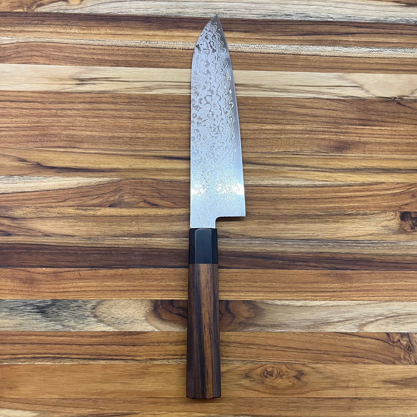 Kikuichi Nickel Warikomi Damascus 180mm (7") Santoku