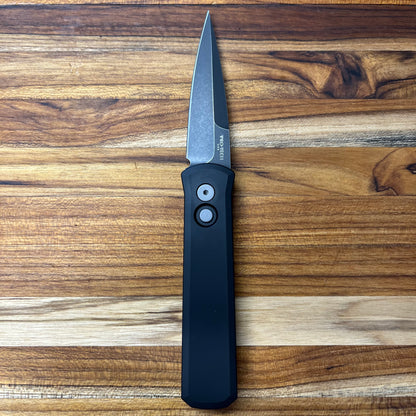 Pro-Tech Godson 3.15" Auto w/ DLC Washed Blade & Black Aluminum Handle