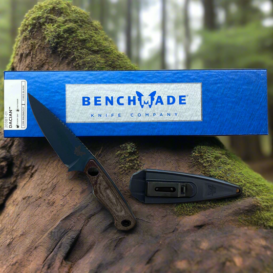 Benchmade Dacian 3.5" Fixed Blade w/ Brown Canvas Micarta Handle & Sheath