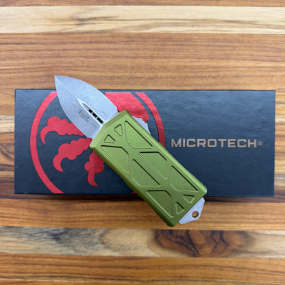 Microtech Exocet D/E 2" OTF w/ OD Green Aluminum Handle & Money Clip