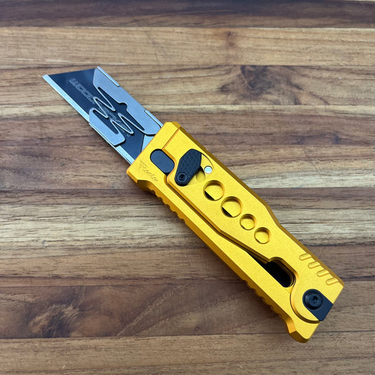 Reate Exo-U Gravity 2.5" Utility Knife w/ Yellow Speedhole Handle
