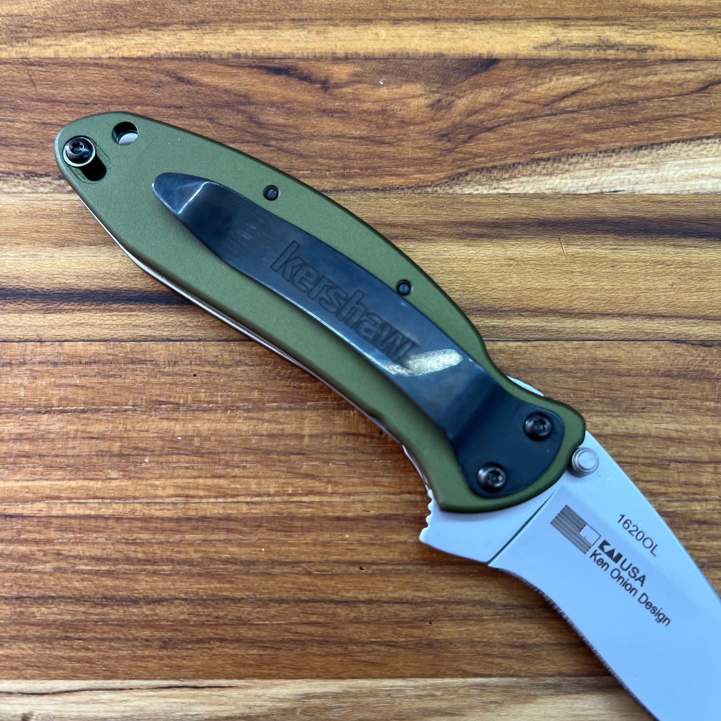 Kershaw Scallion 2.5" Flipping Knife w/ Olive Aluminum Handle